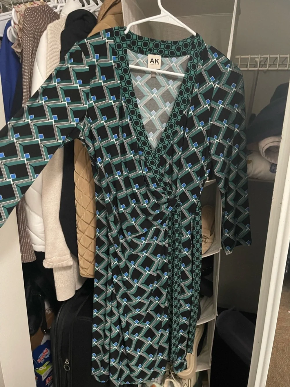 Anne Klein Black and Teal Geometric Wrap Dress - Picture 3 of 3